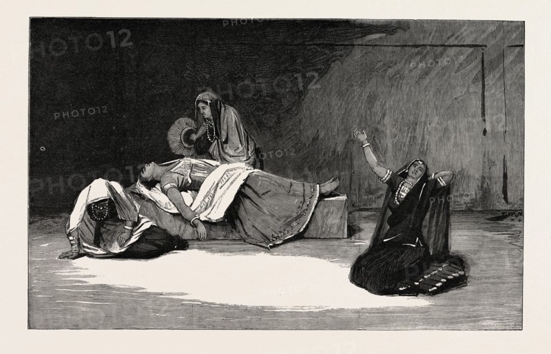 INDIAN TABLEAUX AT THE PRINCE'S HALL, PICCADILLY, IN AID OF THE MEDICAL MISSIONS TO THE WOMEN OF INDIA. THE TABLEAUX ILLUSTRATED THE LIFE OF AN INDIAN WOMAN, WITH SCENES FROM THE STORY OF SAVITRI, AS RELATED IN THE VEDAS: THE DEATH OF THE MOTHER