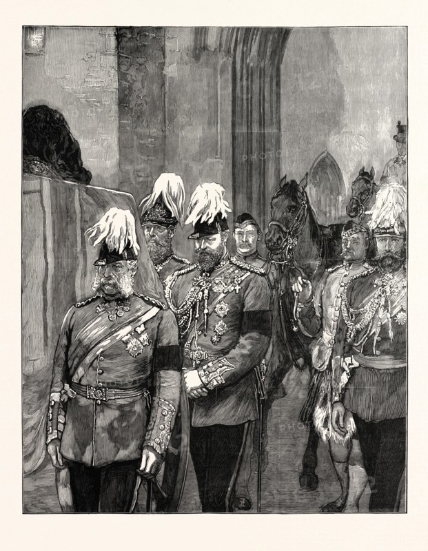 THE LATE DUKE OF ALBANY, THE ARRIVAL AT WINDSOR, APRIL 4, THE PROCESSION ENTERING WINDSOR CASTLE BY HENRY VIII.'s GATEWAY, UK