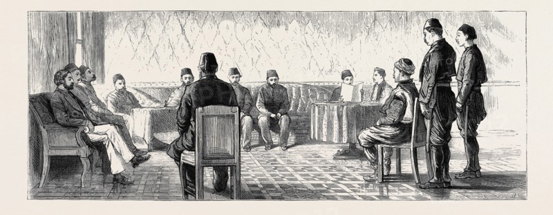 THE MASSACRES AT BATAK, TRIAL OF THE BASHI-BAZOUKS AT PHILIPPOPOLIS; THE TRIAL OF THE BASHI-BAZOUKS, THE COURT ON THE FIRST DAY