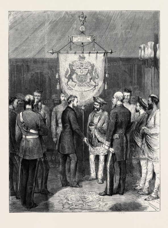 EMPRESS OF INDIA: THE VICEROY PRESENTING TO THE MAHARAJAH SCINDIAH OF GWALIOR A BANNER PREPARED BY ORDER OF THE QUEEN AND EMPRESS, AT THE IMPERIAL ASSEMBLAGE AT DELHI