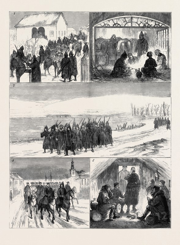 THE EASTERN QUESTION, WITH THE TURKS: ALEXINATZ DURING THE ARMISTICE: 1. The Commandant's Department: Waiting for Orders of the Day; 2. The "Crown" Inn: "Rent Free"; 3. Present State of the TÃªte du Pont; 4. Hafiz Pasha Starting for a Reconnoitre; 5. In the Servian Camp: A Parley with the Enemy, "Dolo Den" (Good Day)