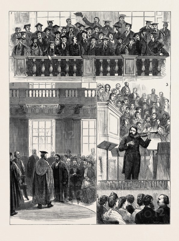 INSTALLATION OF HERR JOACHIM AS MUSICAL DOCTOR AT THE UNIVERSITY OF CAMBRIDGE: 1. The Senate House: Classical Music in the Gallery; 2. The Ceremony in the Senate House; 3. The Concert at the Guildhall: Herr Joachim Playing