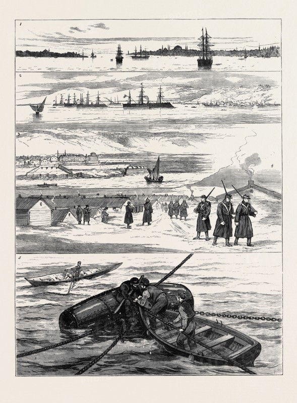 THE EASTERN QUESTION, FROM CONSTANTINOPLE TO KISCHINEFF: 1. "Europe and Asia:" The Marmora Mouth of the Bosphorus; 2. The Turkish Fleet in the Bosphorus; 3. Fortifications at Varna; 4. The Camp at Kischineff; 5. En Route for Russia: We Part with the Buoy
