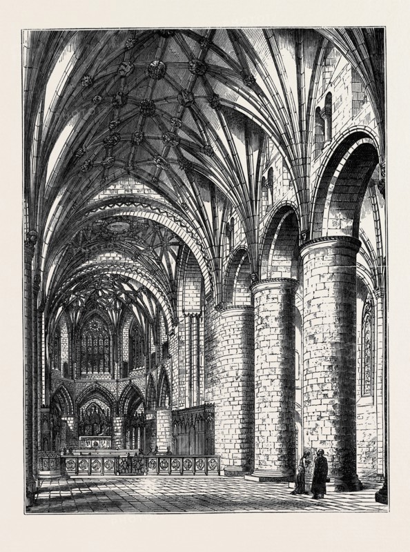 THE RESTORATION OF TEWKESBURY ABBEY: INTERIOR VIEW SHOWING PROPOSED ARRANGEMENT OF A PORTION OF THE CHOIR