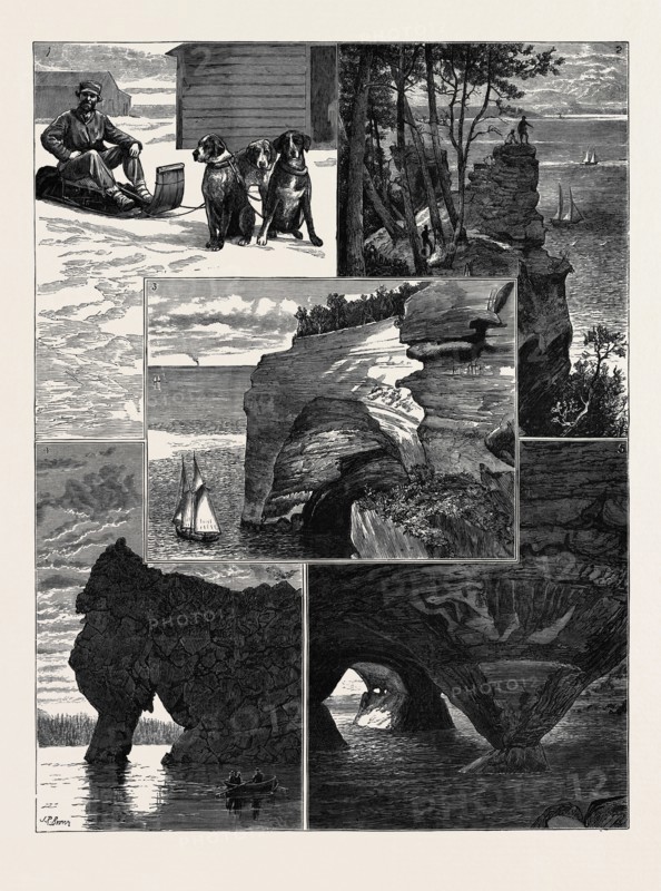 IN THE UNITED STATES, LAKE SUPERIOR: 1. The Winter Mail Line; 2. The Castle, Pictured Rocks; 3. Pictured Rocks, Grand Portal; 4. Basalt Dyke; 5. Pictured Rocks, Grand Portal Interior
