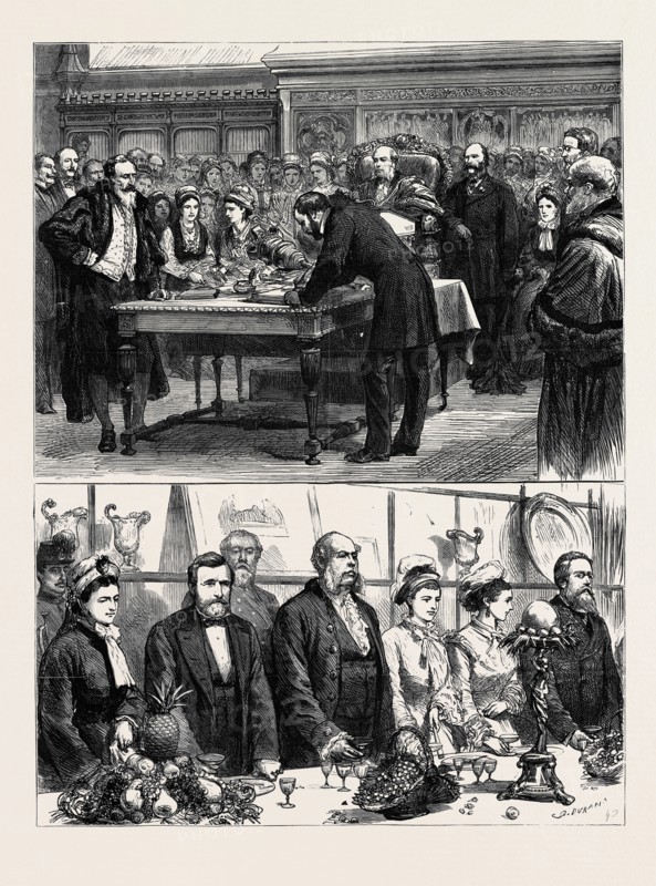 PRESENTATION OF THE FREEDOM OF THE CITY TO GENERAL U.S. GRANT: 1. General Grant Signing the Record; 2. The Banquet: The Lord Mayor Proposing the Queen's Health