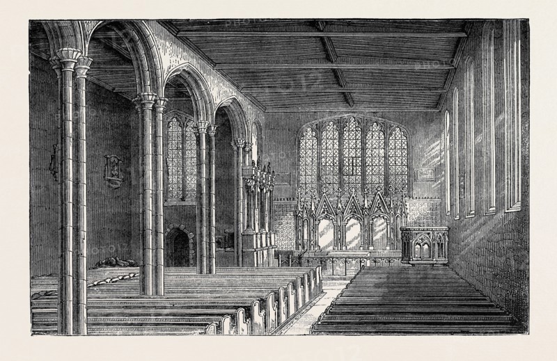 ST. PETER'S CHAPEL IN THE TOWER OF LONDON, THE INTERIOR AS RESTORED IN 1877