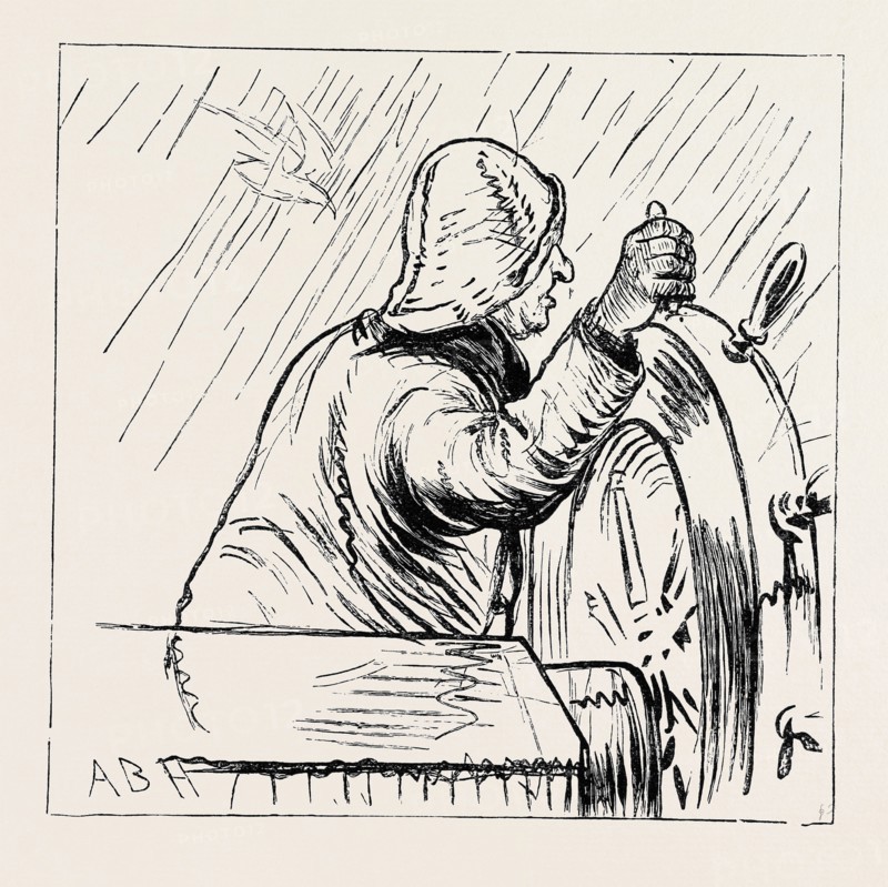 ON THE ATLANTIC STEAMER: THE MAN AT THE WHEEL, 1870