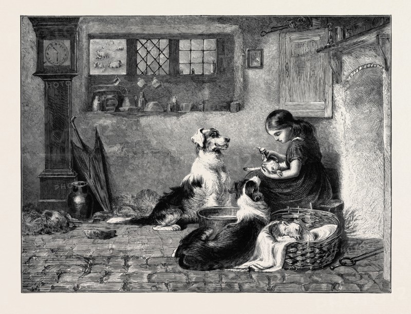 THE ORPHANS, A DRAWING BY BRITON RIVIERE IN THE DUDLEY GALLERY, 1870