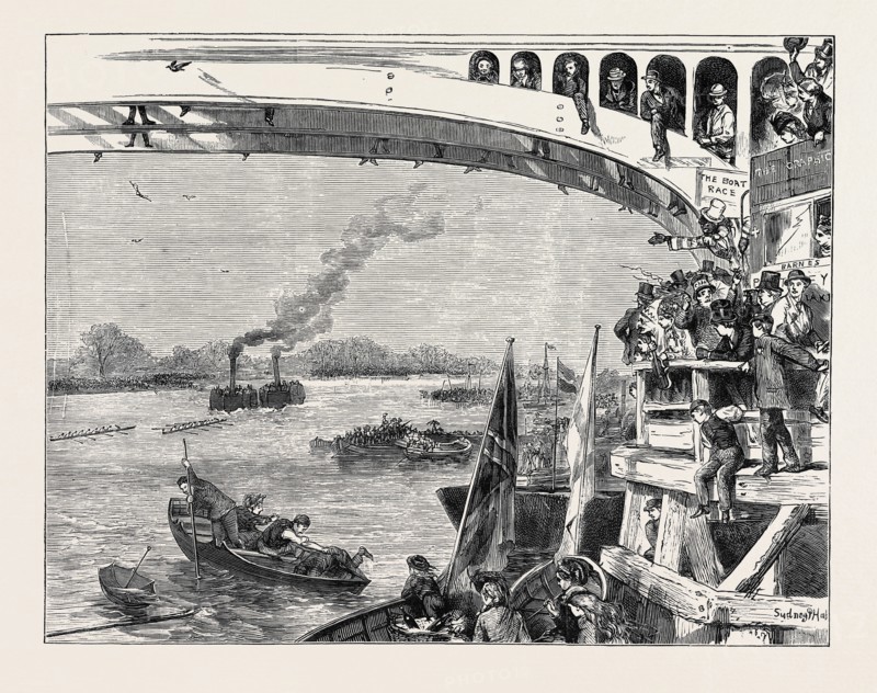 THE OXFORD AND CAMBRIDGE BOAT RACE: AT BARNES BRIDGE, 1870