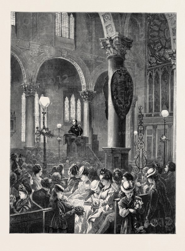FLOWER SERMON AT ST. KATHERINE CREE, LEADENHALL STREET, 1870