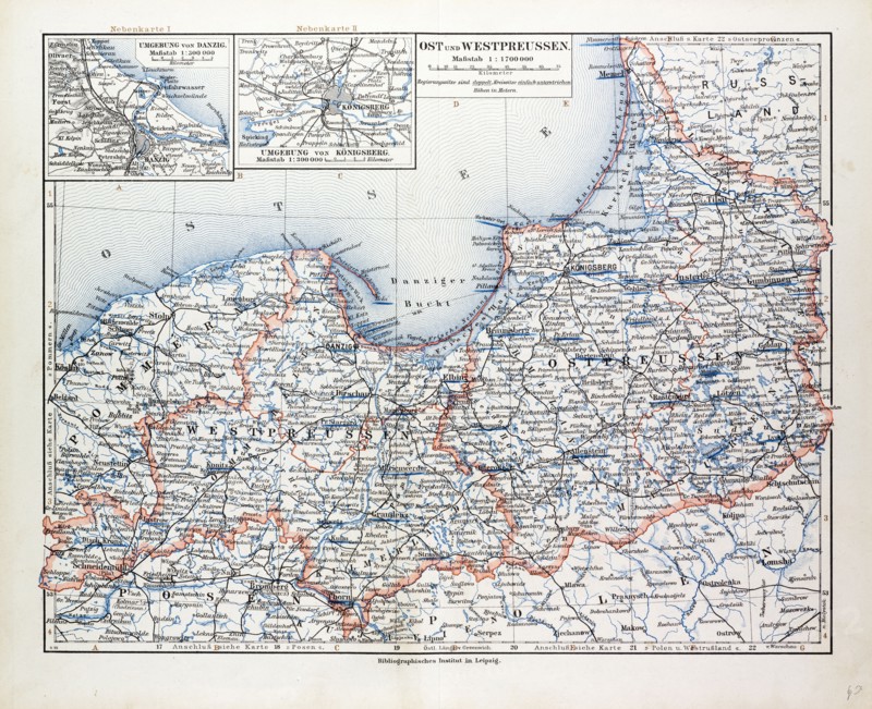 MAP OF EAST AND WEST PRUSSIA, KÃñNIGSBERG (KALININGRAD, RUSSIA) AND DANZIG (POLAND), 1899