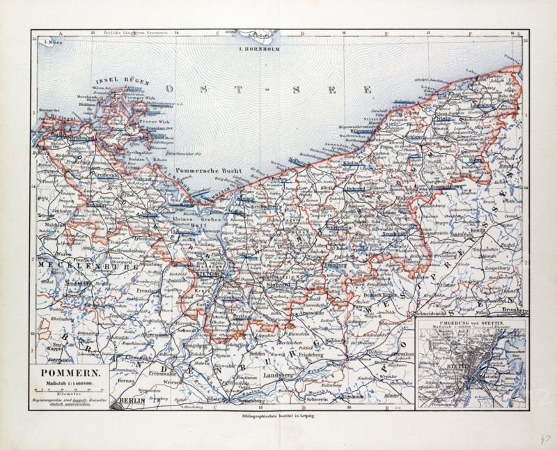 MAP OF POMMERN, MECKLENBURG-VORPOMMERN (GERMANY) AND NORTH WEST POLAND, 1899
