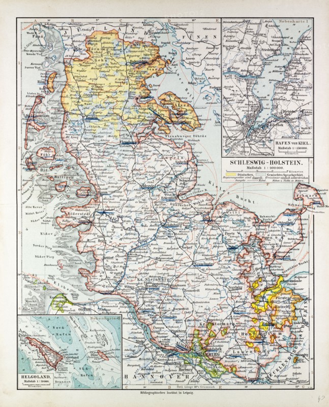 MAP OF SCHLESWIG-HOLSTEIN, GERMANY, 1899
