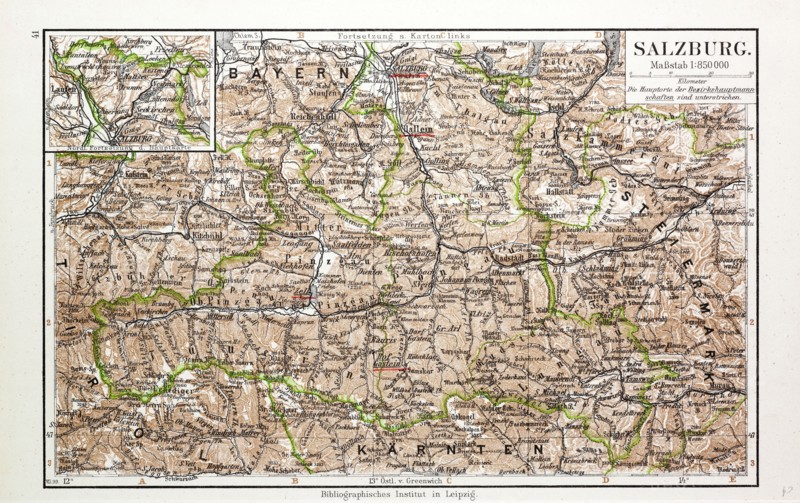 MAP OF SALZBURG, AUSTRIA, 1899