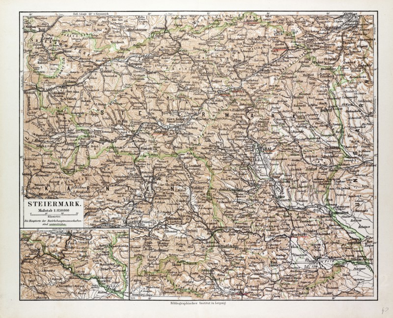 MAP OF STEIERMARK, AUSTRIA, 1899