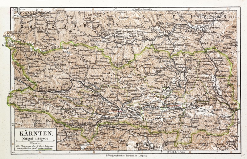 MAP OF KÃ„RNTEN, AUSTRIA, 1899