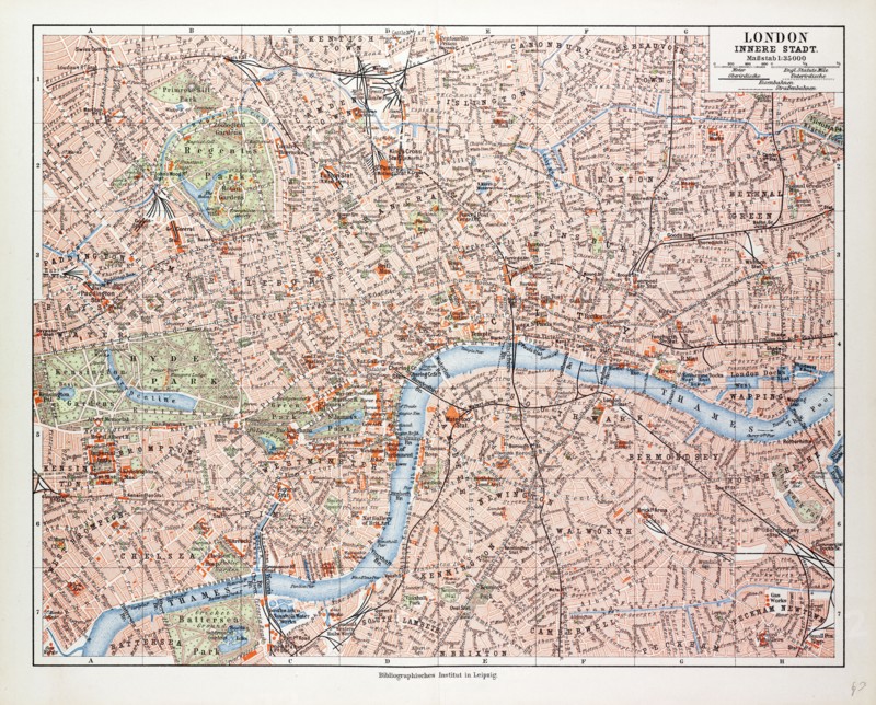 MAP OF THE CENTRE OF LONDON, GREAT BRITAIN, 1899