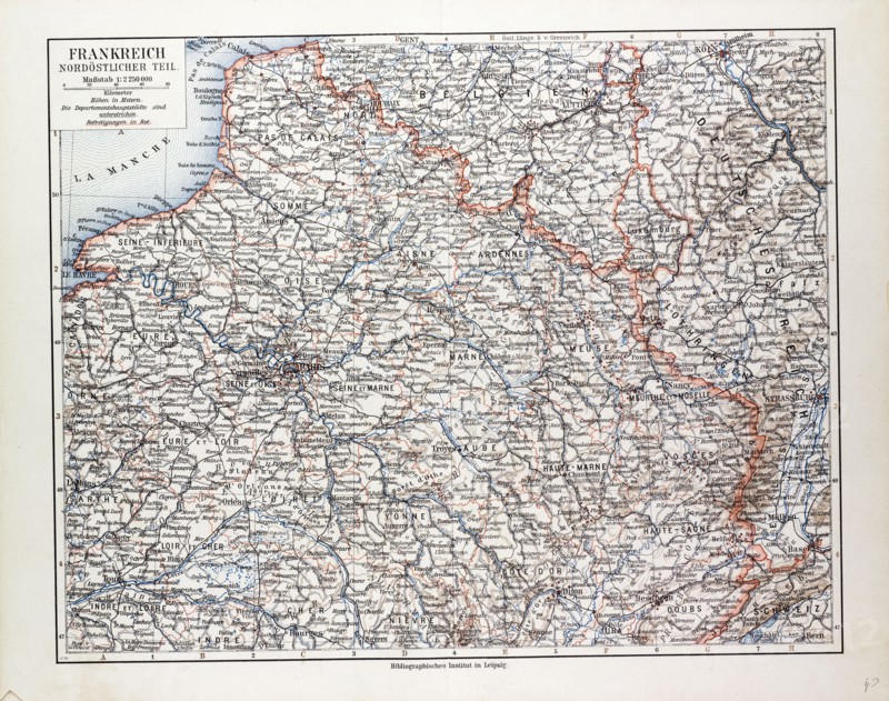 MAP OF THE NORTH EASTERN PART OF FRANCE, 1899
