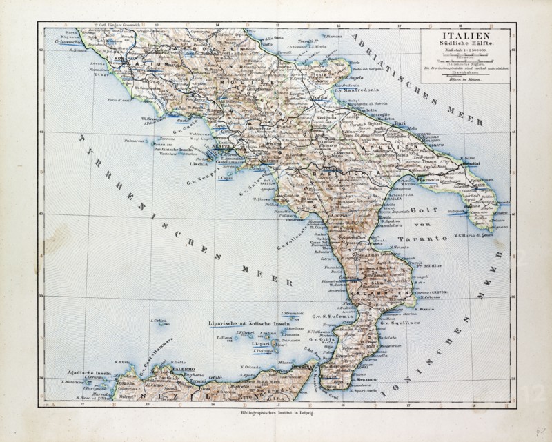 MAP OF SOUTH ITALY, 1899