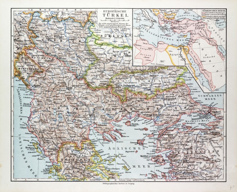 MAP OF MONTENEGRO, SERBIA, MACEDONIA, NORTHERN GREECE, BULGARIA, ALBANIA, WESTERN TURKEY, 1899