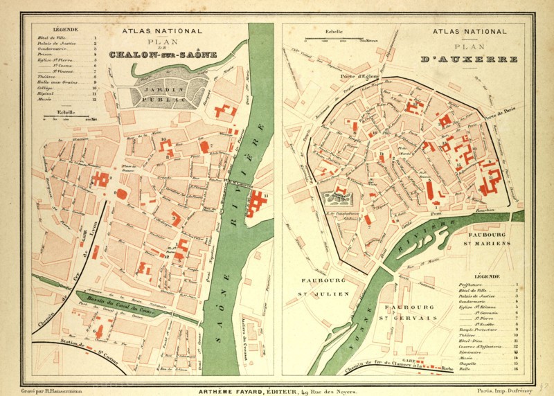 MAP OF CHALON-SUR-SAÃîNE AND AUXERRE, FRANCE