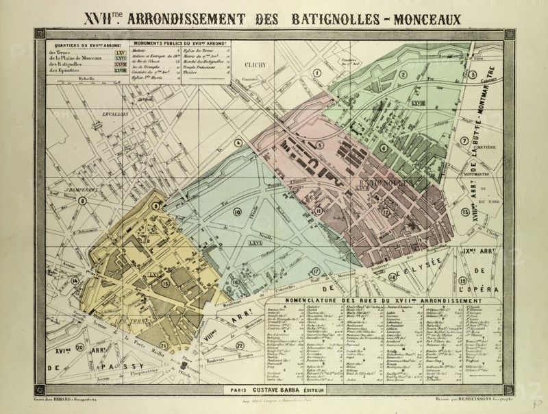 MAP OF THE 17TH ARRONDISSEMENT DES BATIGNOLLES-MONCEAUX, PARIS, FRANCE