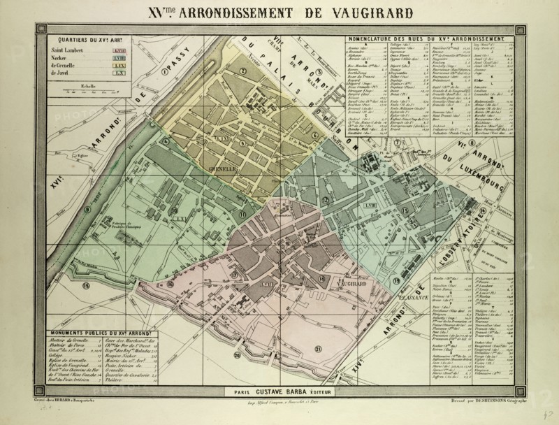 MAP OF THE 15TH ARRONDISSEMENT DE VAUGIRARD, PARIS, FRANCE
