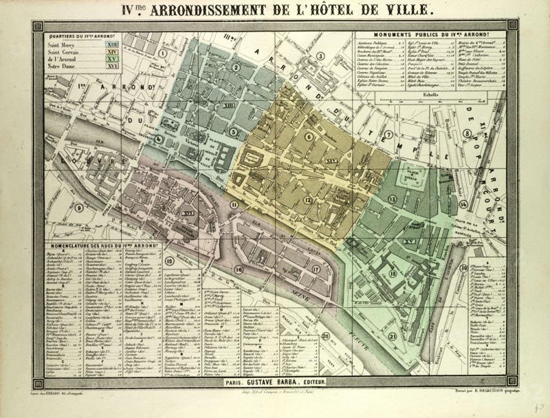 MAP OF THE 4TH ARRONDISSEMENT DE L'HÃîTEL DE VILLE, PARIS, FRANCE