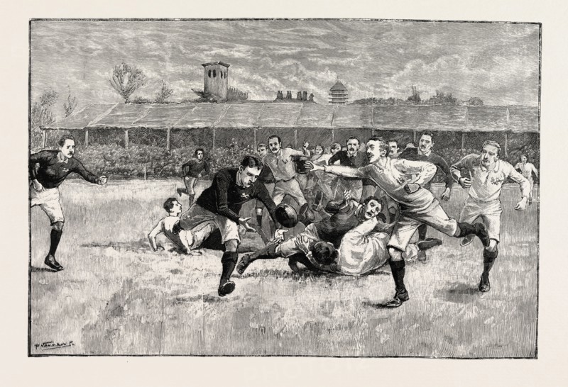 FOOTBALL MATCH BETWEEN ENGLAND AND SCOTLAND IN THE ATHLETIC GROUNDS, RICHMOND, LONDON, UK, 1891