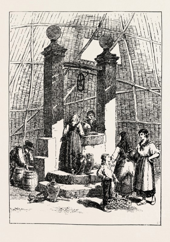 SKETCHES OF PICTURES IN THE EXHIBITION OF THE ROYAL INSTITUTE OF PAINTERS IN WATER COLOURS: AT A WELL, SPAIN BY T.R. MACQUOID, R.I.