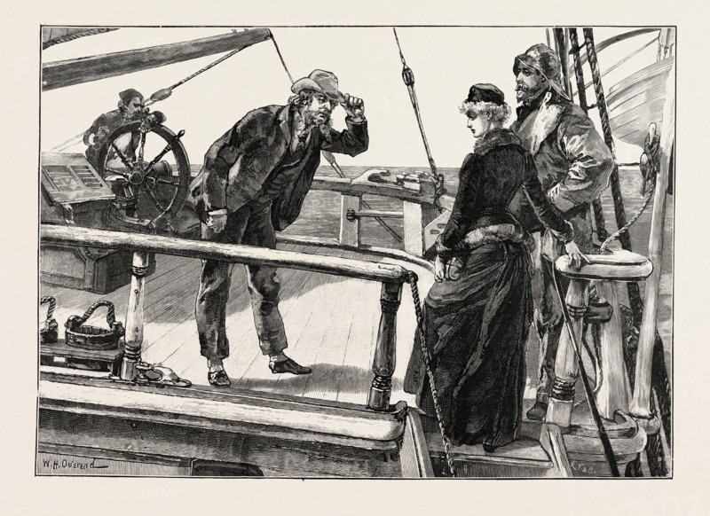 HE SEIZED THE BRIM OF HIS HAT; DRAWN BY W. H. OVEREND.