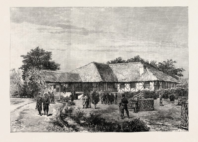 THE OUTRAGE AND CONFLICT IN MANIPUR, EASTERN FRONTIER OF THE INDIAN EMPIRE: THE BRITISH RESIDENCY AT MANIPUR, DEFENDED BY THE GOORKHAS ON MARCH 24.