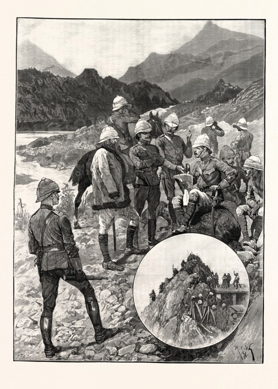 THE BLACK MOUNTAIN EXPEDITION: GENERAL ELLES AND STAFF GETTING FIRST SIGHT OF THE ENEMY AT SHRINGRI
