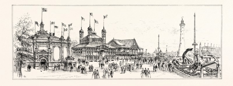 AT THE ROYAL NAVAL EXHIBITION: BUILDINGS IN THE GROUNDS.