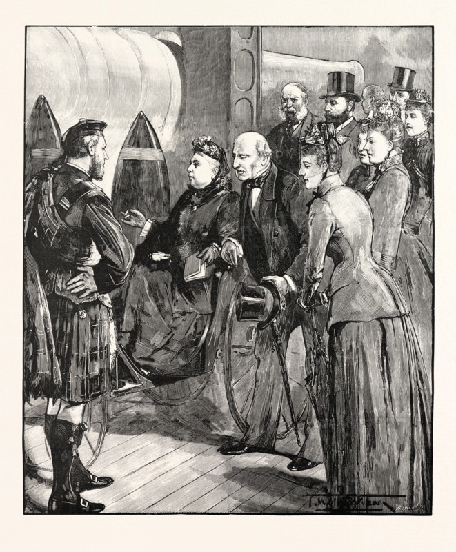 THE QUEEN AT THE ROYAL NAVAL EXHIBITION: THE HUNDRED-AND-TEN-TON GUN.