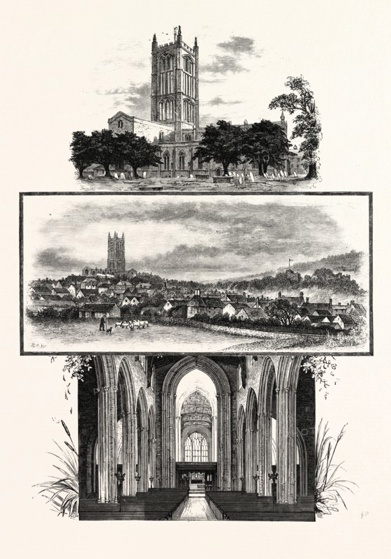 THE CHURCH FROM THE NORTH WEST; VIEW FROM THE RAILWAY STATION; THE NAVE, LOOKING EAST
