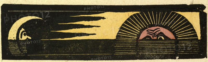 illustration of English tales, folk tales, and ballads. The setting sun and the rising moon