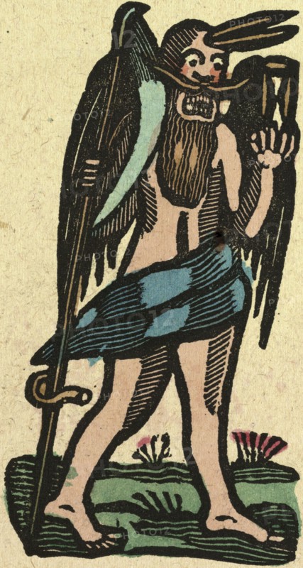 illustration of English tales, folk tales, and ballads. A man with a scythe