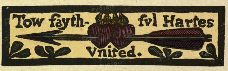 illustration of English tales, folk tales, and ballads. Jemmy and Nancy of Yarmouth. Love. Two faithful hearts united. An arrow piercing two hearts