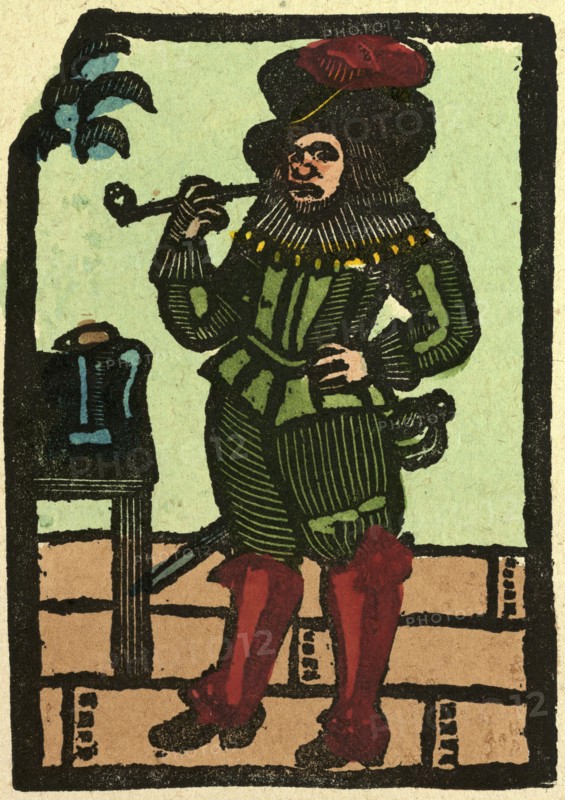 illustration of English tales, folk tales, and ballads. A man smoking a pipe