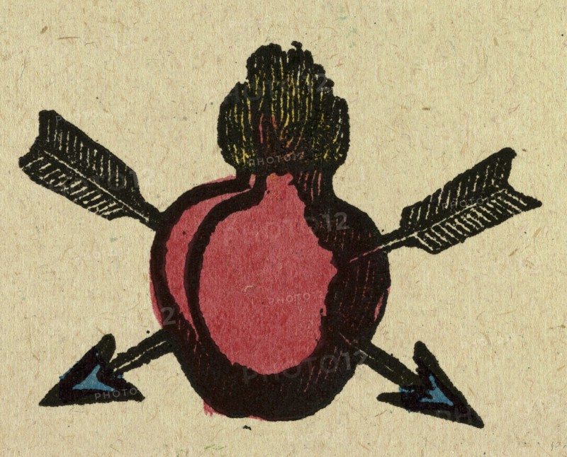 illustration of English tales, folk tales, and ballads. A heart pierced by two arrows