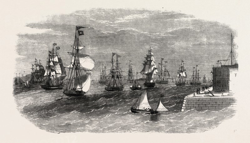 SCENE IN THE MERSEY ON THE TERMINATION OF THE LATE GALE, VESSELS OUTWARD-BOUND