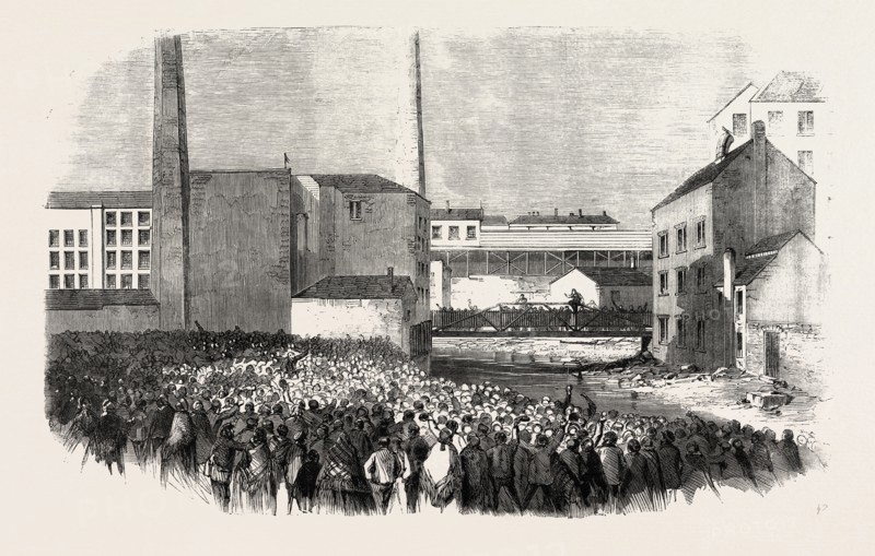 THE SOUTH LANCASHIRE TURN-OUT: CALLING OUT THE HANDS AT JOHNSON'S MILL, STALYBRIDGE.