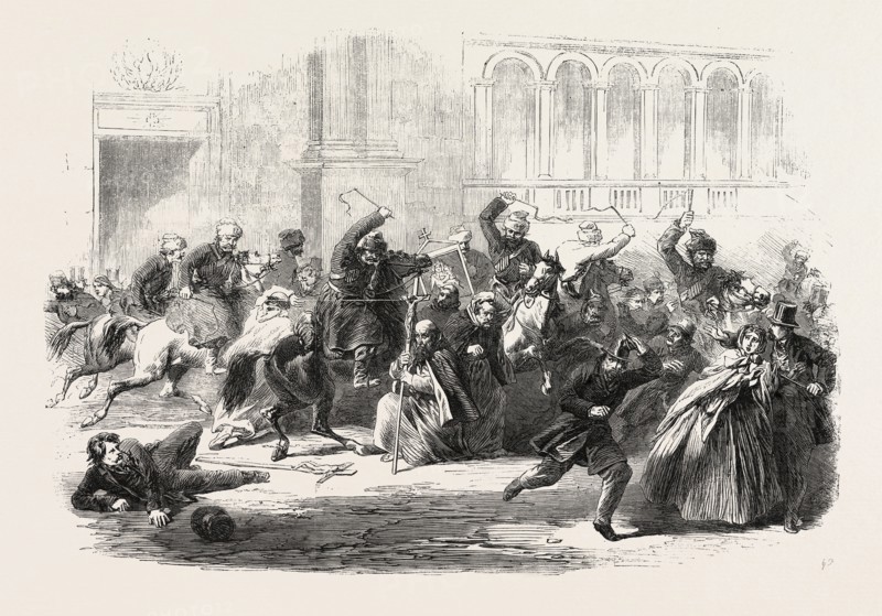 THE RECENT OUTBREAK AT WARSAW: THE RELIGIOUS PROCESSION PROCEEDING FROM THE CHURCH OF THE BERNARDINS, ATTACKED BY THE COSSACKS
