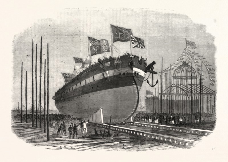 LAUNCH OF HER MAJESTY'S STEAM-RAM FRIGATE RESISTANCE AT MILLWALL