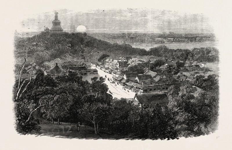 VIEW OF THE GARDENS AND THE BUDDHIST TEMPLE IN THE IMPERIAL CITY, PEKING, BEIJING, CHINA