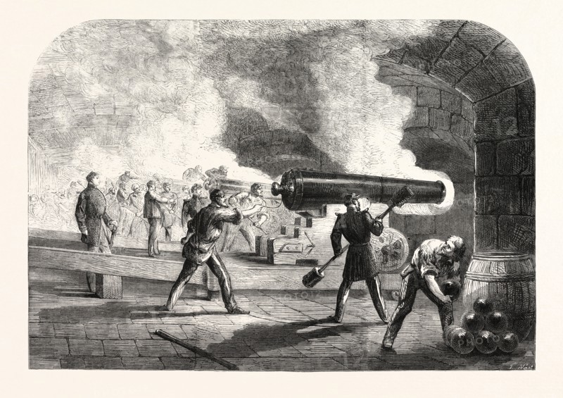THE MAIN BATTERY AT FORT SUMTER: GUNS BEARING ON FORT MOULTRIE AND THE CHANNEL DURING THE ACTION OF FRIDAY APRIL 12, 1861
