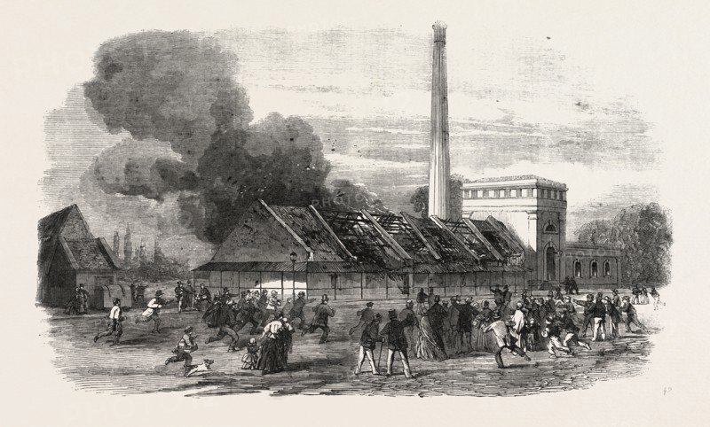 EXPLOSION AT THE GOVERNMENT GUNPOWDER-WORKS NEAR WALTHAM: THE POWDER-MILLS AFTER THE EXPLOSION