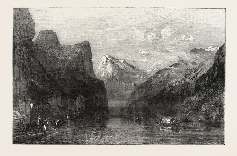 THE BAY OF URI, LAKE OF LUCERNE PAINTED BY W.C. SMITH. FROM THE EXHIBITION OF THE SOCIETY OF PAINTERS IN WATER-COLOURS, 1854; LUZERN